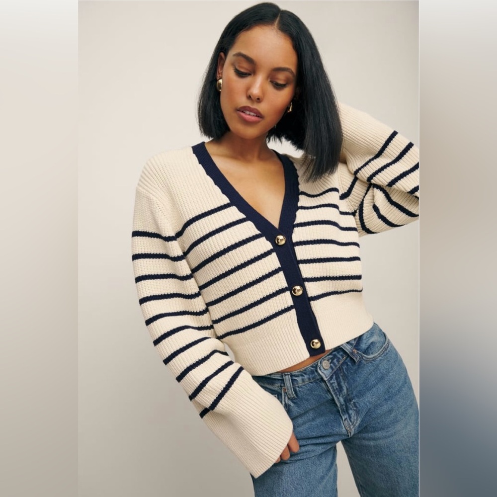 Reformation Striped V-Neck Cardigan Sweater